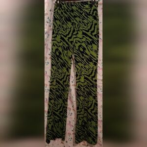 NWOT Zara Neon Green Zebra Velour High Rise Emo Goth Stretch Flare Cut Pant SZ S